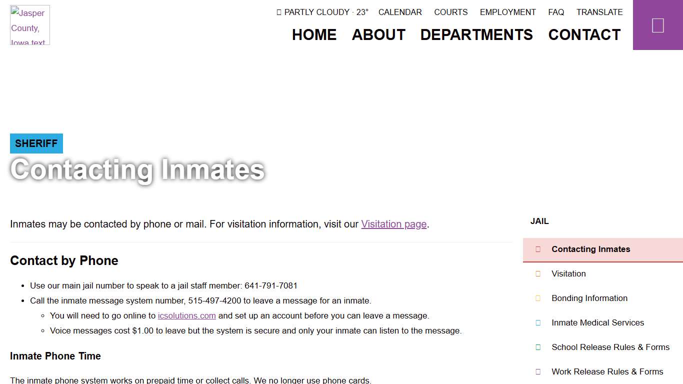 Contacting Inmates - Sheriff's Office - Jasper County, Iowa